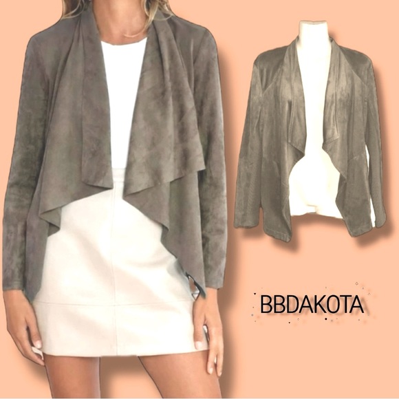 BB Dakota Faux Suede Drape Front Jacket - Women's M Brown Mocha - Picture 1 of 16